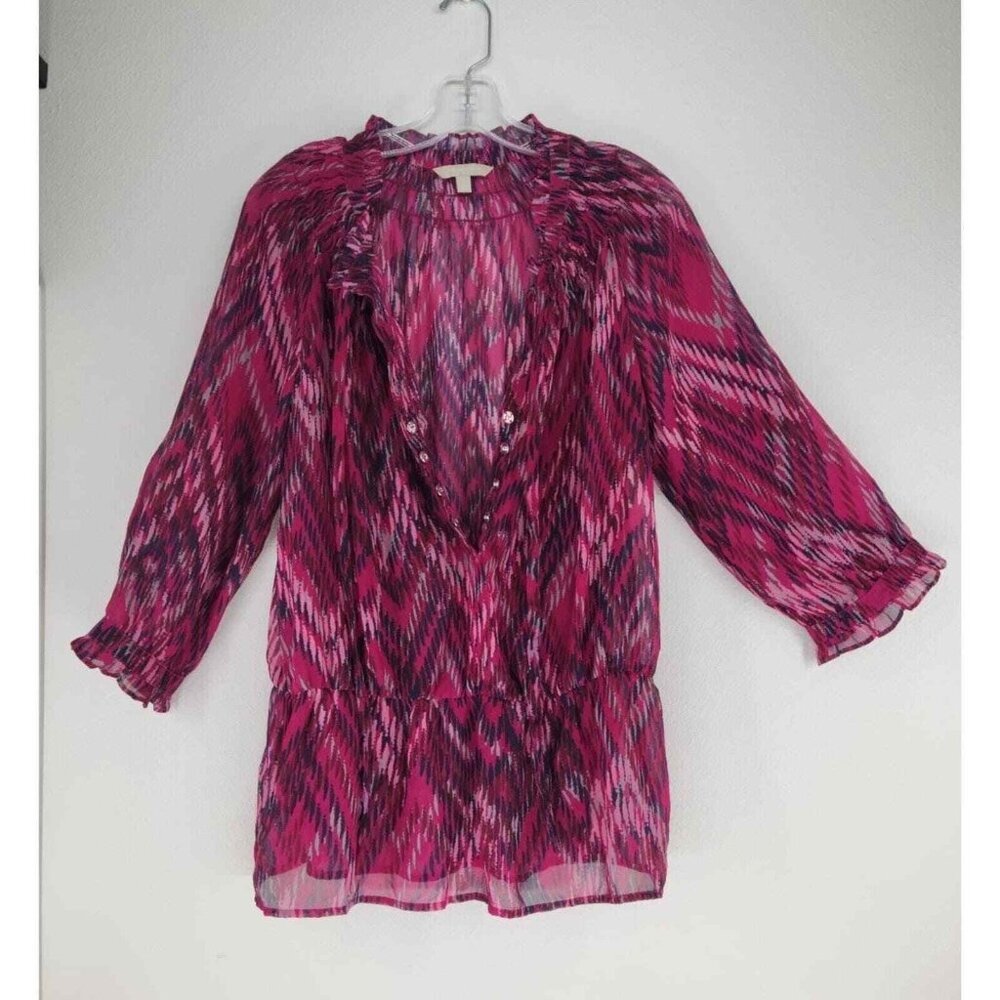 Banana Republic Shear Rasberry gathered Sleeve Snap & Tie front Blouse S Large‎ - Picture 6 of 6